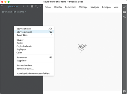 Création d'un nouveau dossier depuis Phœnix Code